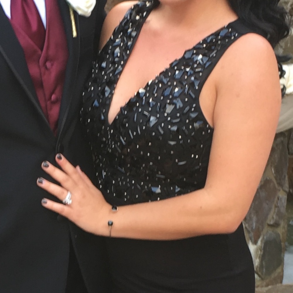 Black studded embellished maxi formal dress size 7
